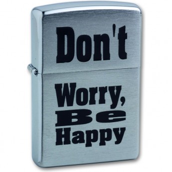 Зажигалка ZIPPO Don`t Worry, с покрытием Brushed Chrome, латунь/сталь, серебристая, 38x13x57 мм
